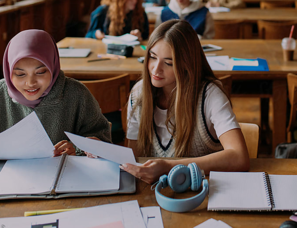 Students working together in a classroom